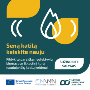 Baneris, kviečiantis keisti seną katilą į naują šilumos siurblį
